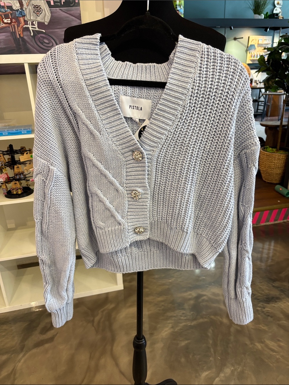 pistola Pale Blue Chunky Knit Button Cardigan